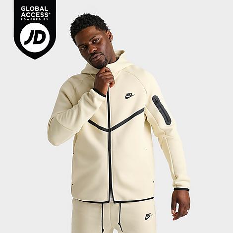 Nike Men's Tech Full-Zip Fleece Windrunner Hoodie in Light Khaki/Black Size: XS