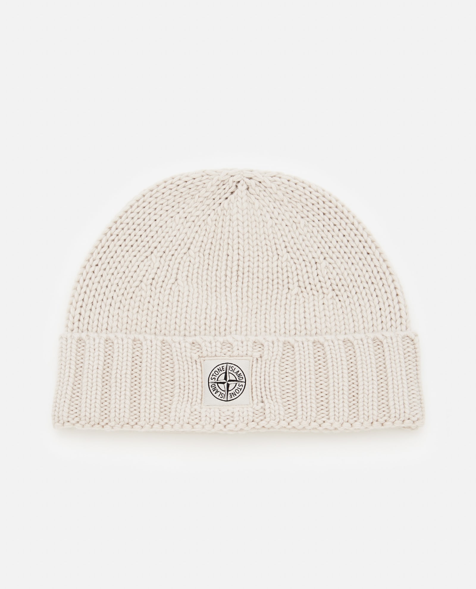 Stone Island Beige Plain Knit Beanie With Logo Patch