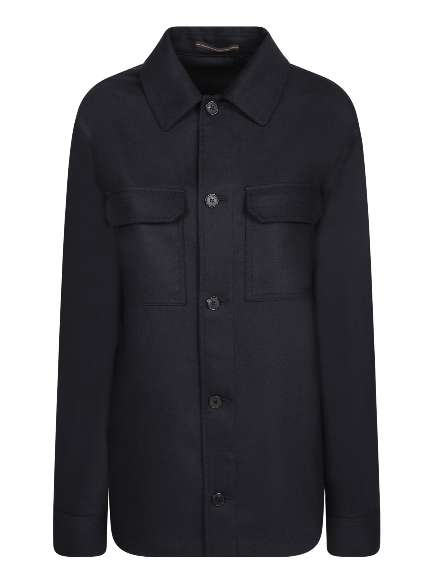 Incotex Dark Blue Wool Flannel Overshirt