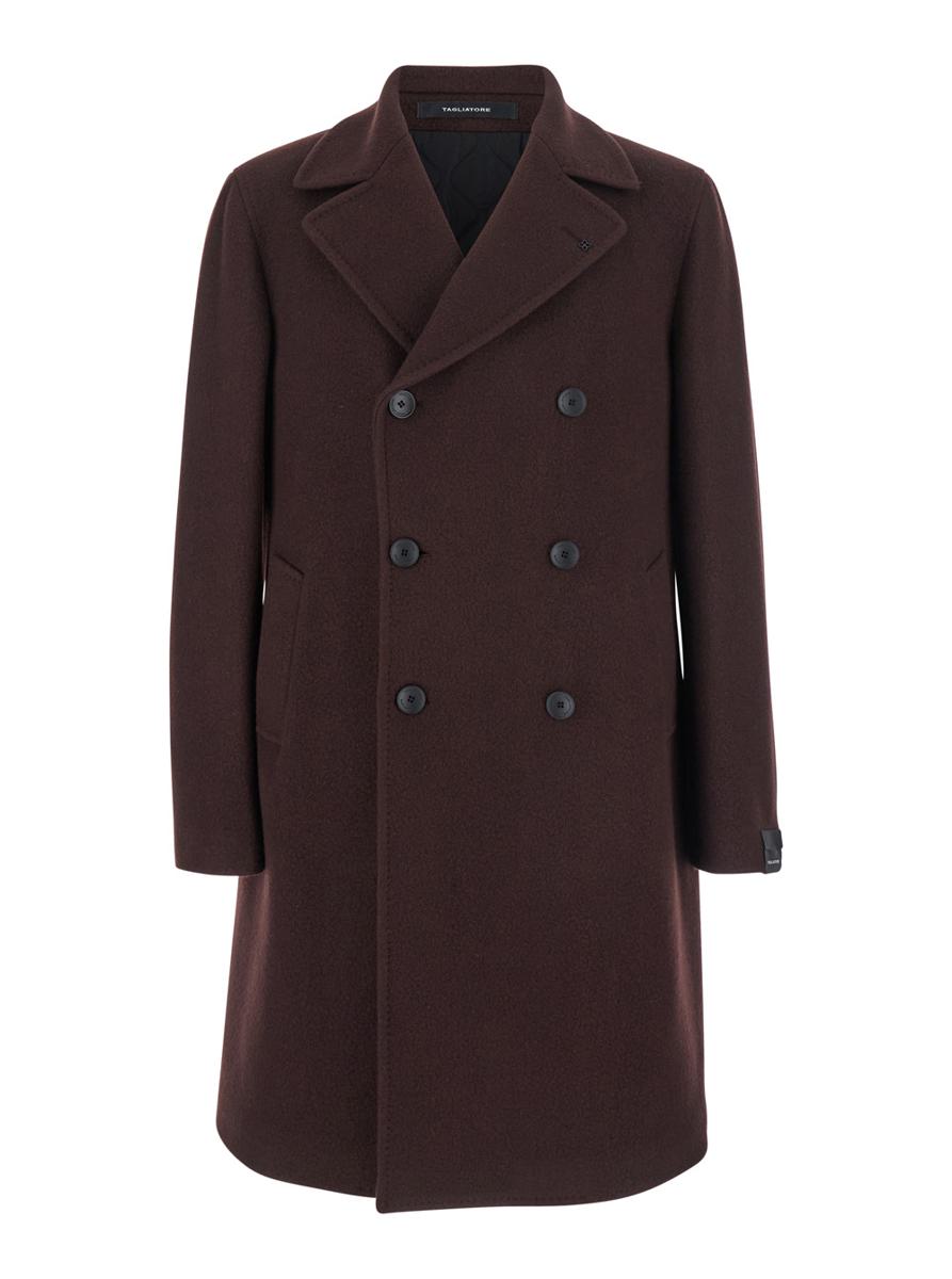 'Arden' Bordeaux Double-Breasted Coat With Notched Revers In Wool And Cashmere Man