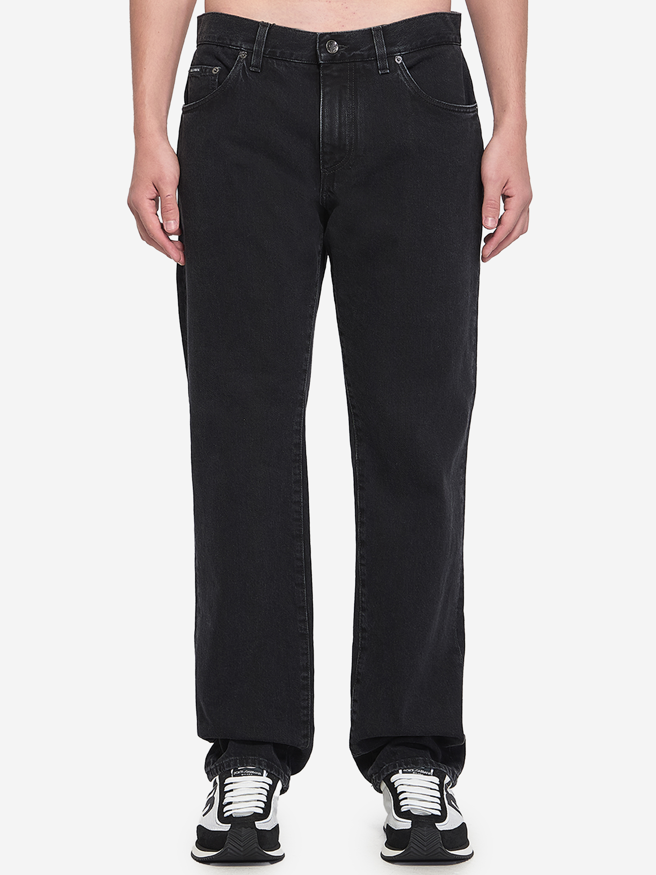 Denim pants with plaque