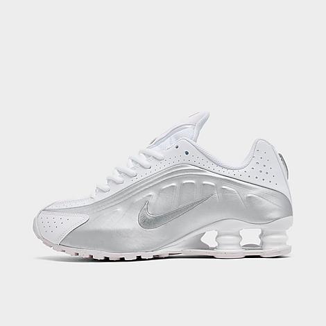 Nike Big Kids Shox R4 Casual Shoes in White/Metallic Silver/White Size: 3.5