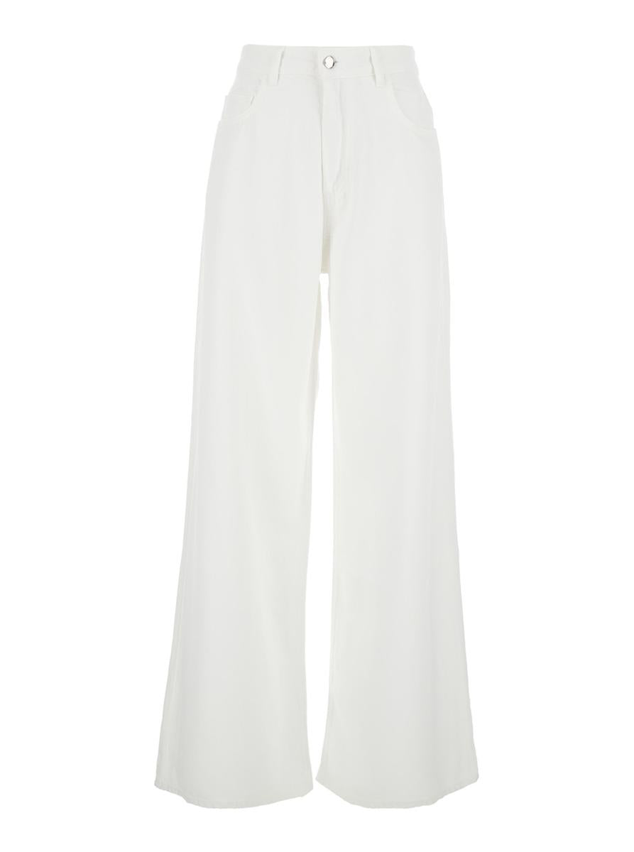 'Debby' White Five Pocket Jeans With Logo Patch On The Back In Cotton Woman