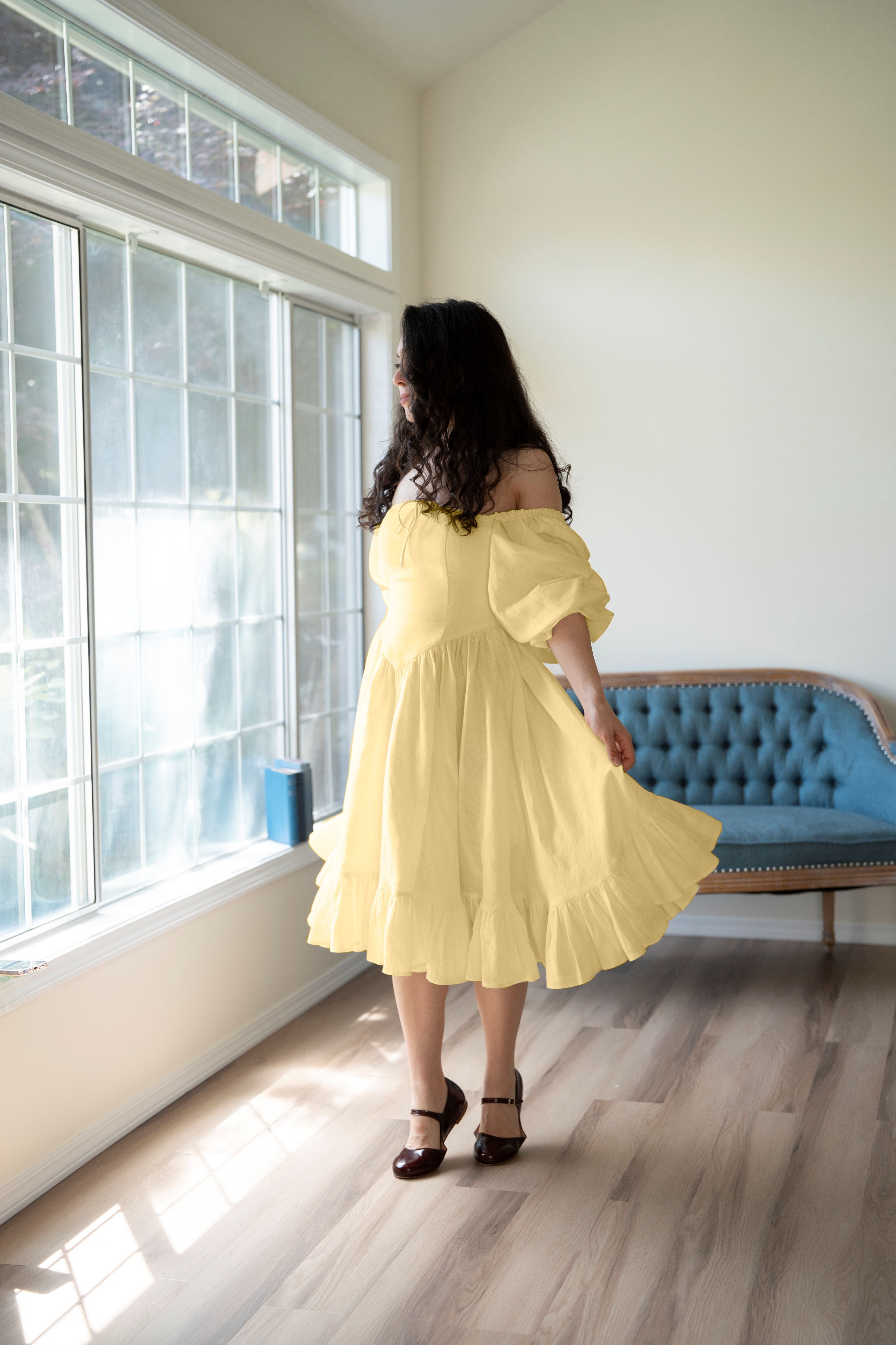August Night linen dress in Butter Yellow