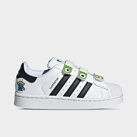 adidas Little Kids Originals x Toy Story Superstar II Comfort Closure Casual Shoes in White/Black/Semi Solar Green Size: 11