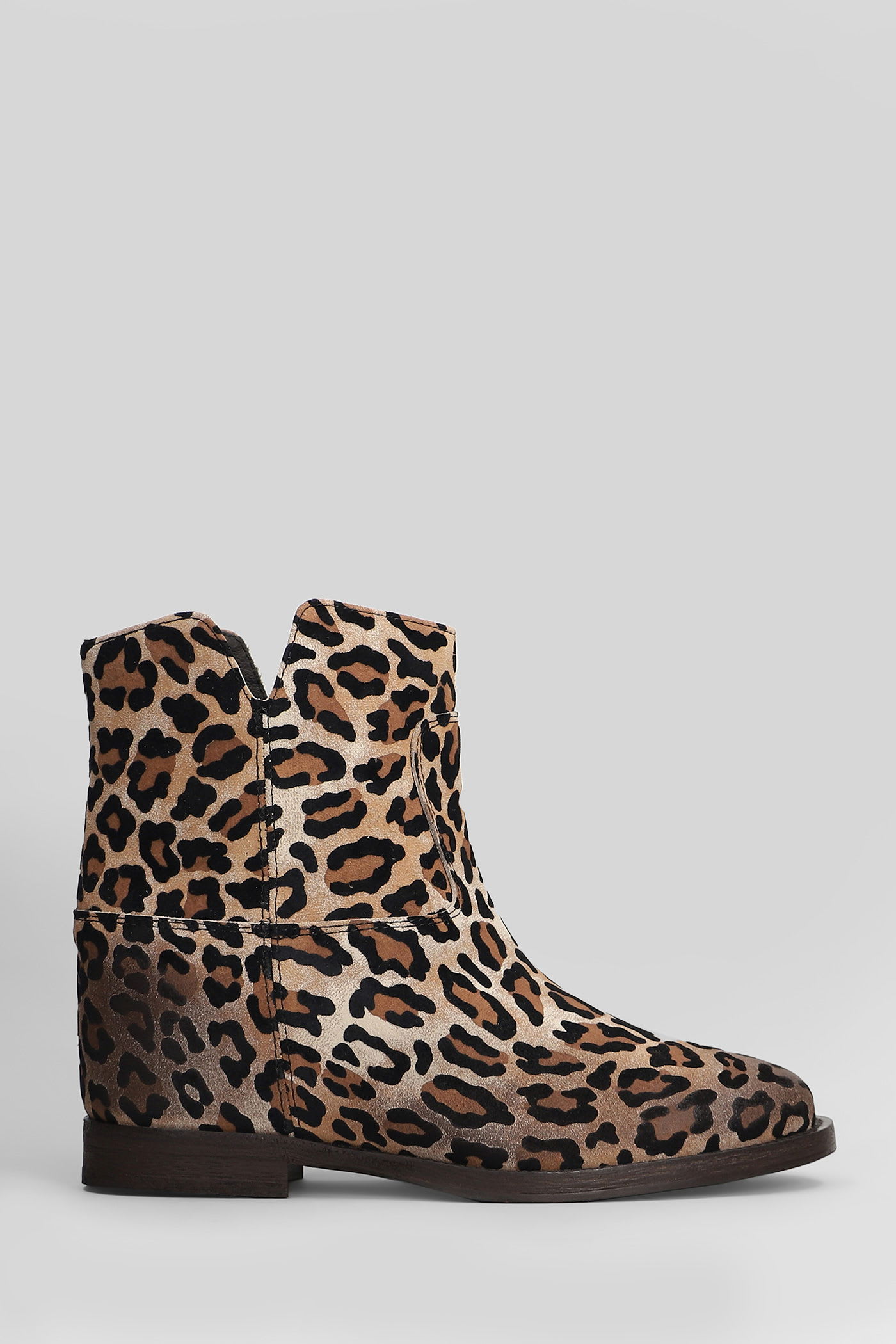 Via Roma 15 Ankle Boots Inside Wedge In Animalier Suede