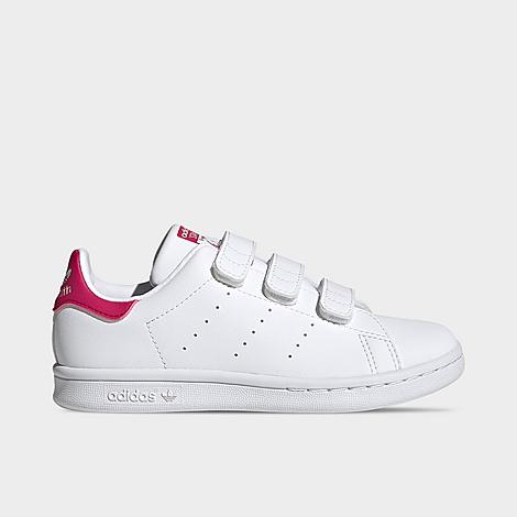 adidas Little Kids Originals Stan Smith Hook-And-Loop Casual Shoes in Cloud White/Bold Pink Size: 3