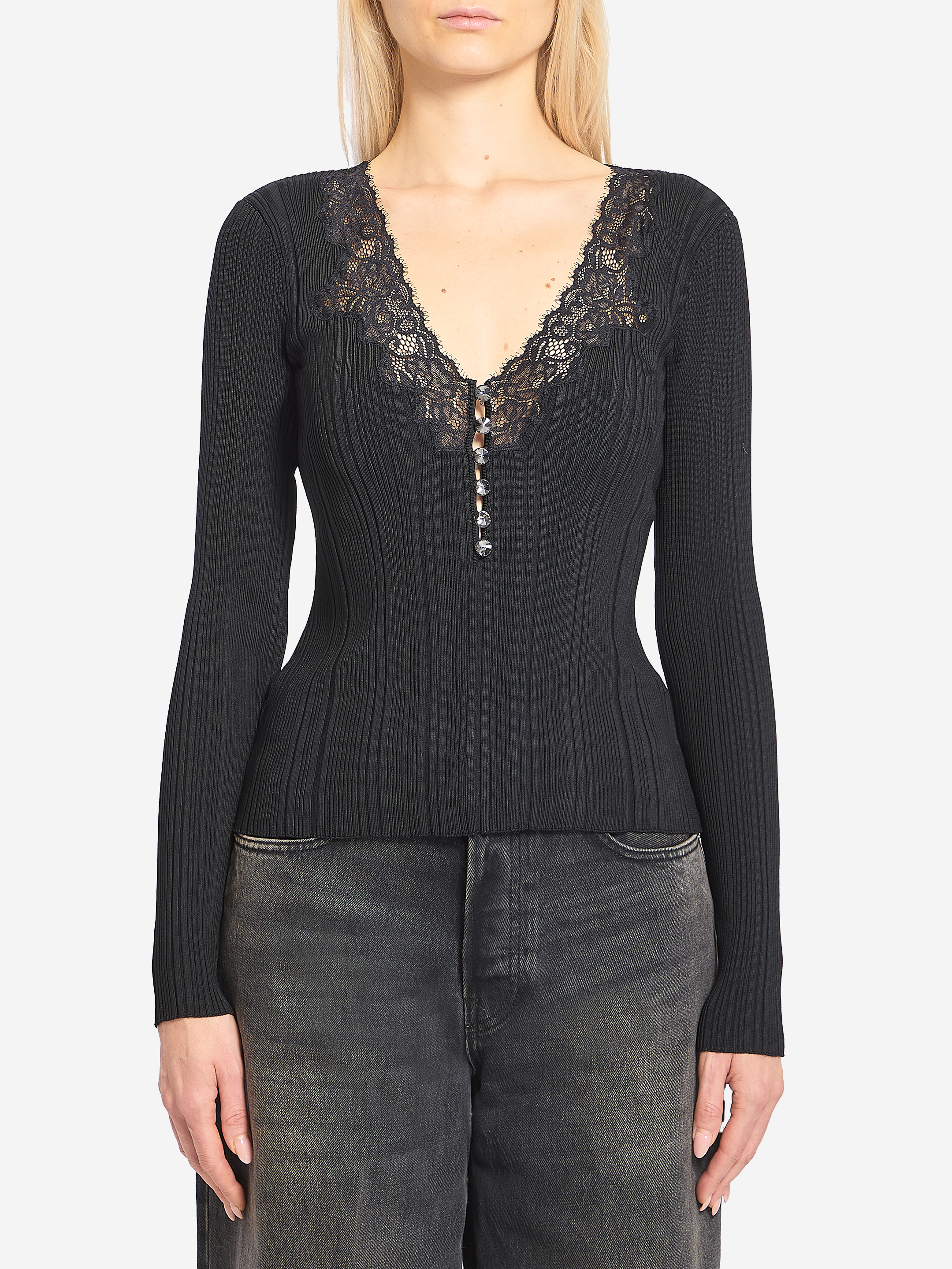 Lace trim knit top