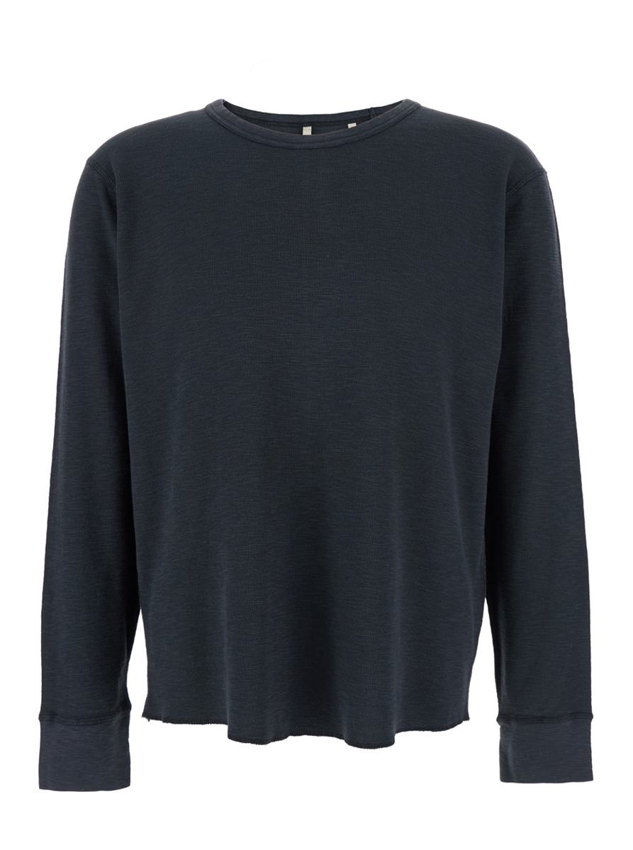 Black Crewneck T-Shirt With Long Sleeves And Fringed Hem In Cotton Man