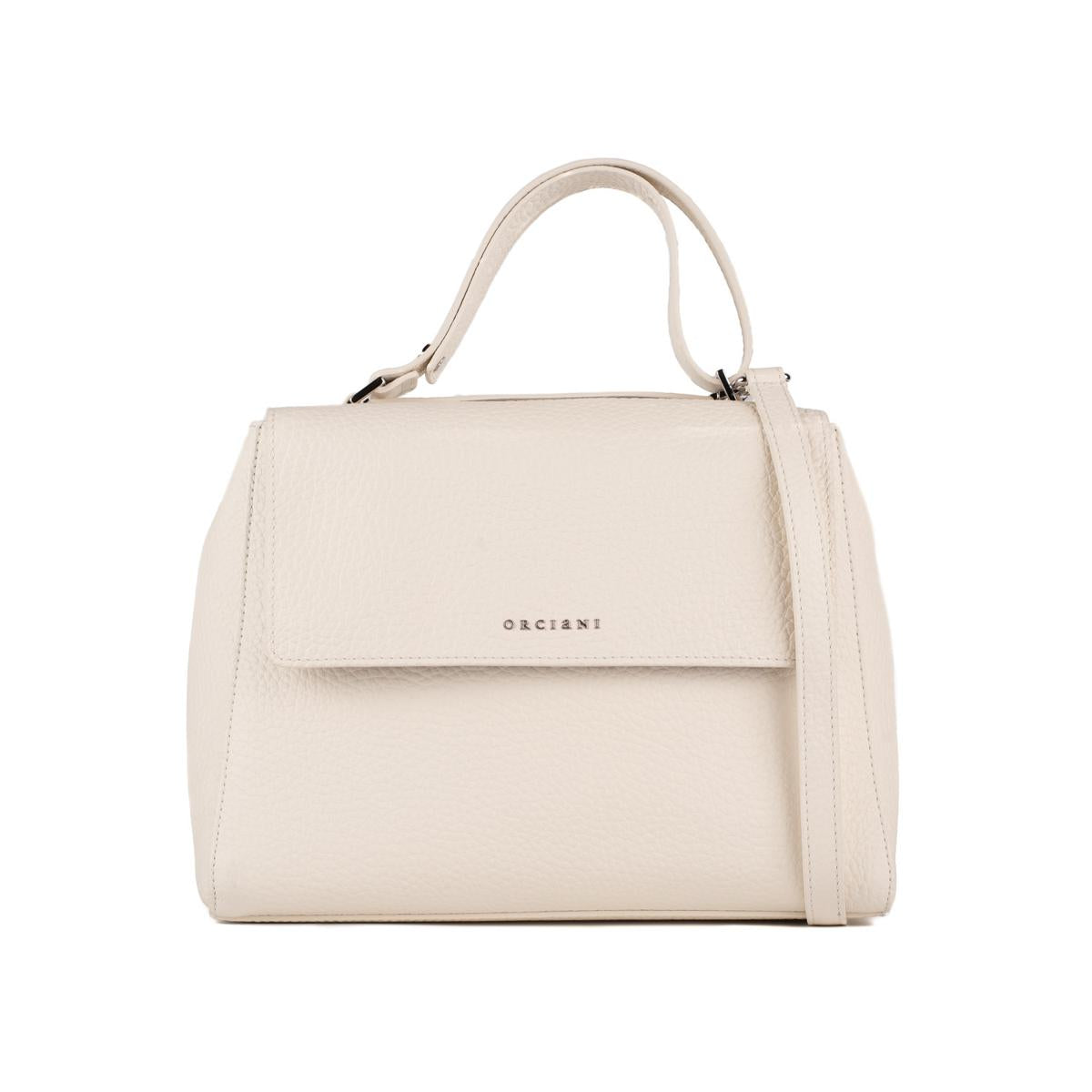 Orciani Sveva Soft Medium Leather Shoulder Bag With White Shoulder Strap