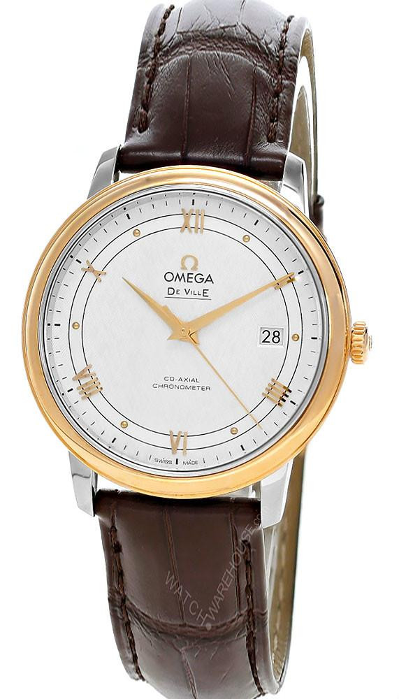 OMEGA De Ville Prestige Automatic 39.5MM Silver Dial Leather Men's Watch 424.23.40.20.02.002 / 42423402002002
