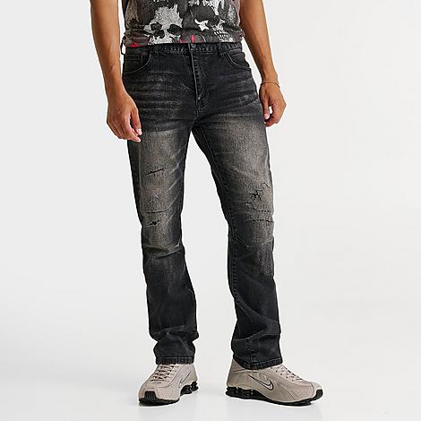 Smoke Rise Men's Distressed Straight Leg Denim Jeans in Willow Black Size: 30