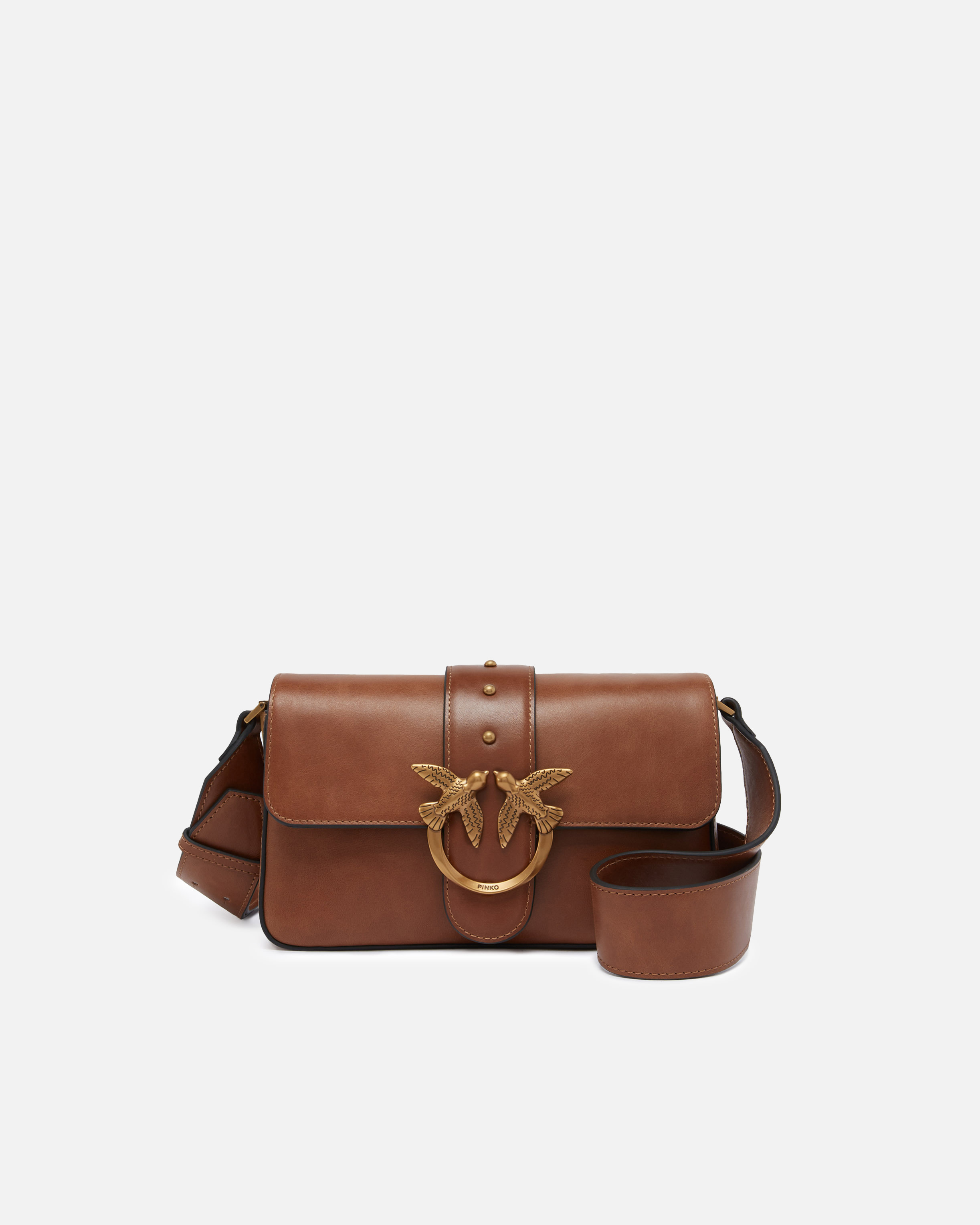 Pinko, Petit sac porté épaule Mini Love Bag Slouchy en cuir pommelé, Marron - lion-or antique, U