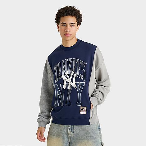 Mitchell & Ness Men's New York Yankees MLB Split Crewneck Sweatshirt in Grey/Navy/White Size: Small