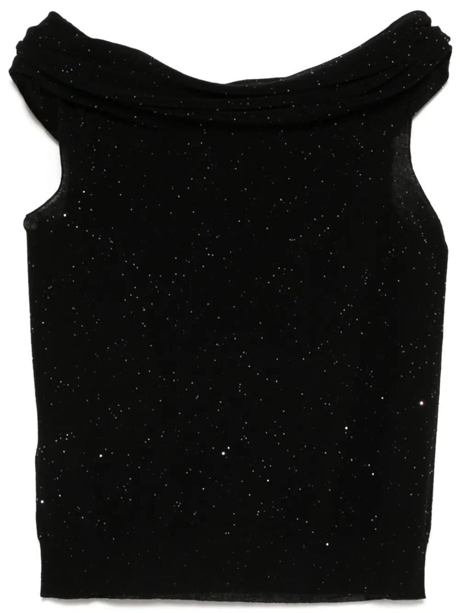Roberto Collina Micro Sequined Semi-Sheer Wool Top Clothing