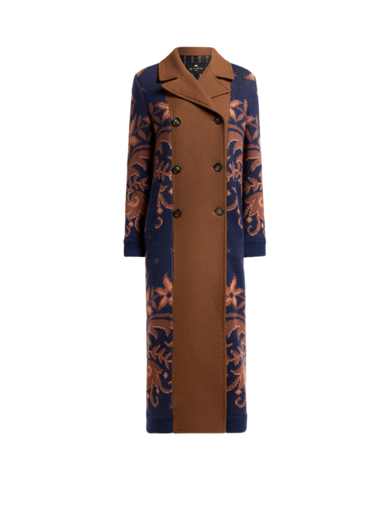 Etro, Manteau Croisé Avec Empiècements En Maille, Femme, Taille 38