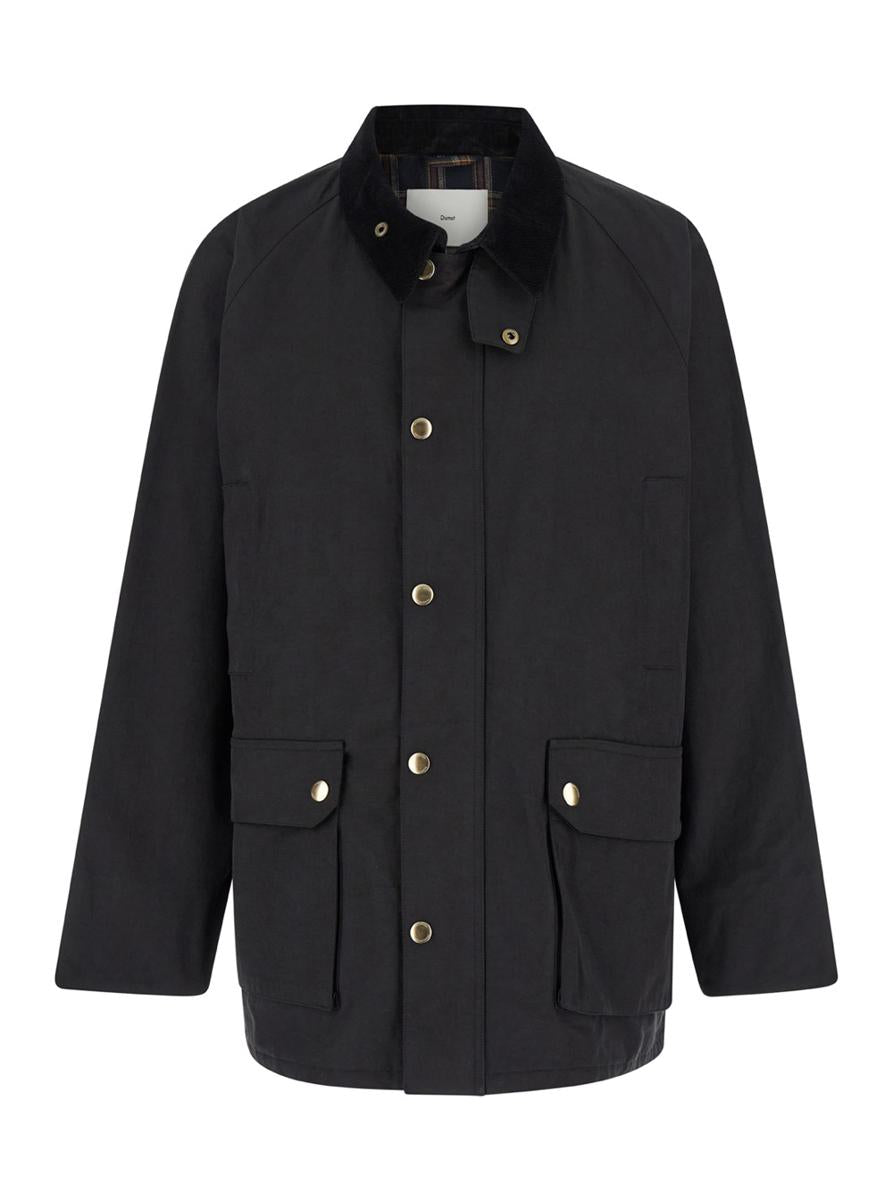 'Hunting' Black Jacket With Classic Collar And Adjustable Belt In Cotton Blend Man