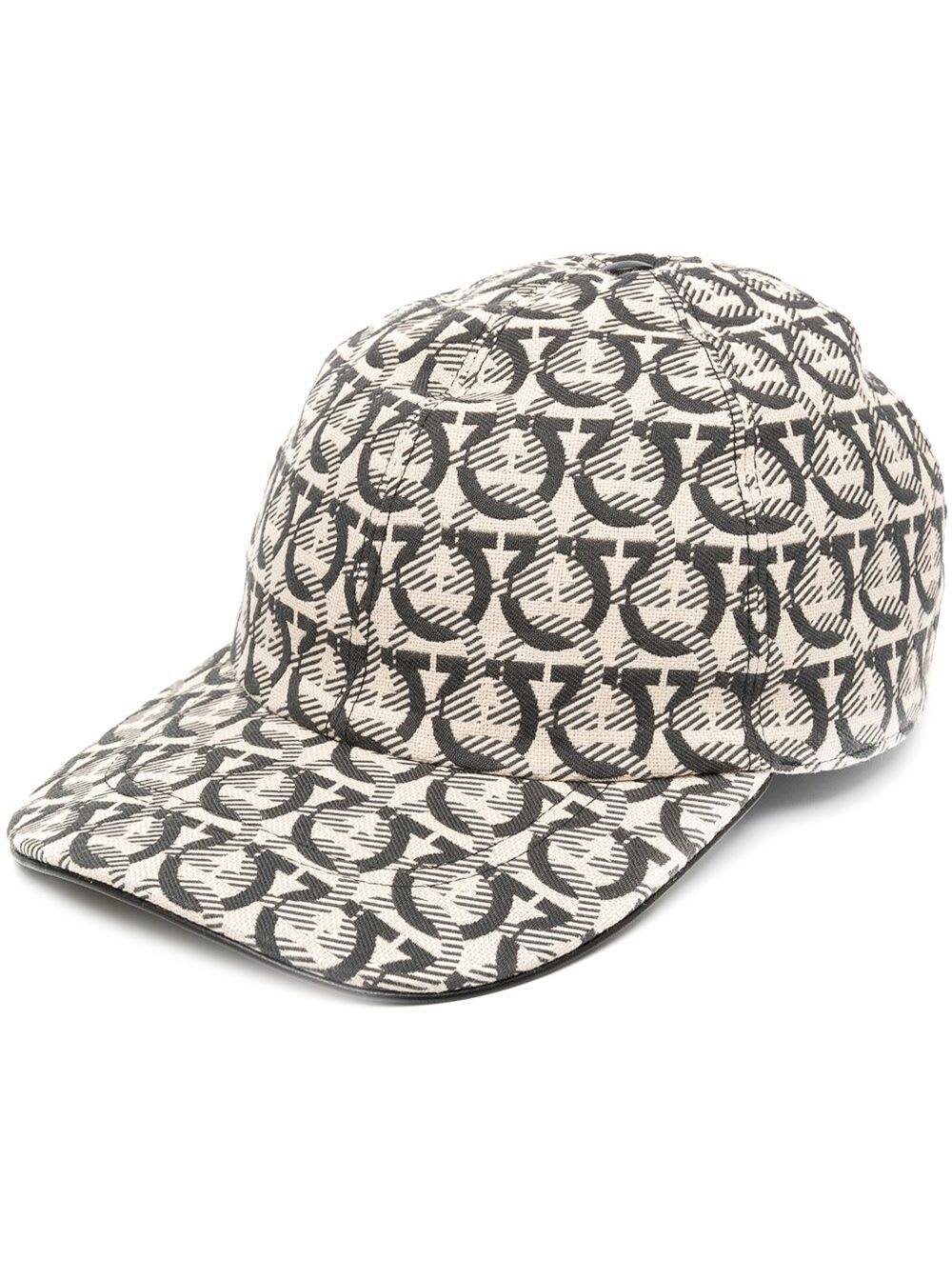 Ferragamo Beige Baseball Cap With Logo Motif All-over In Cotton Blend