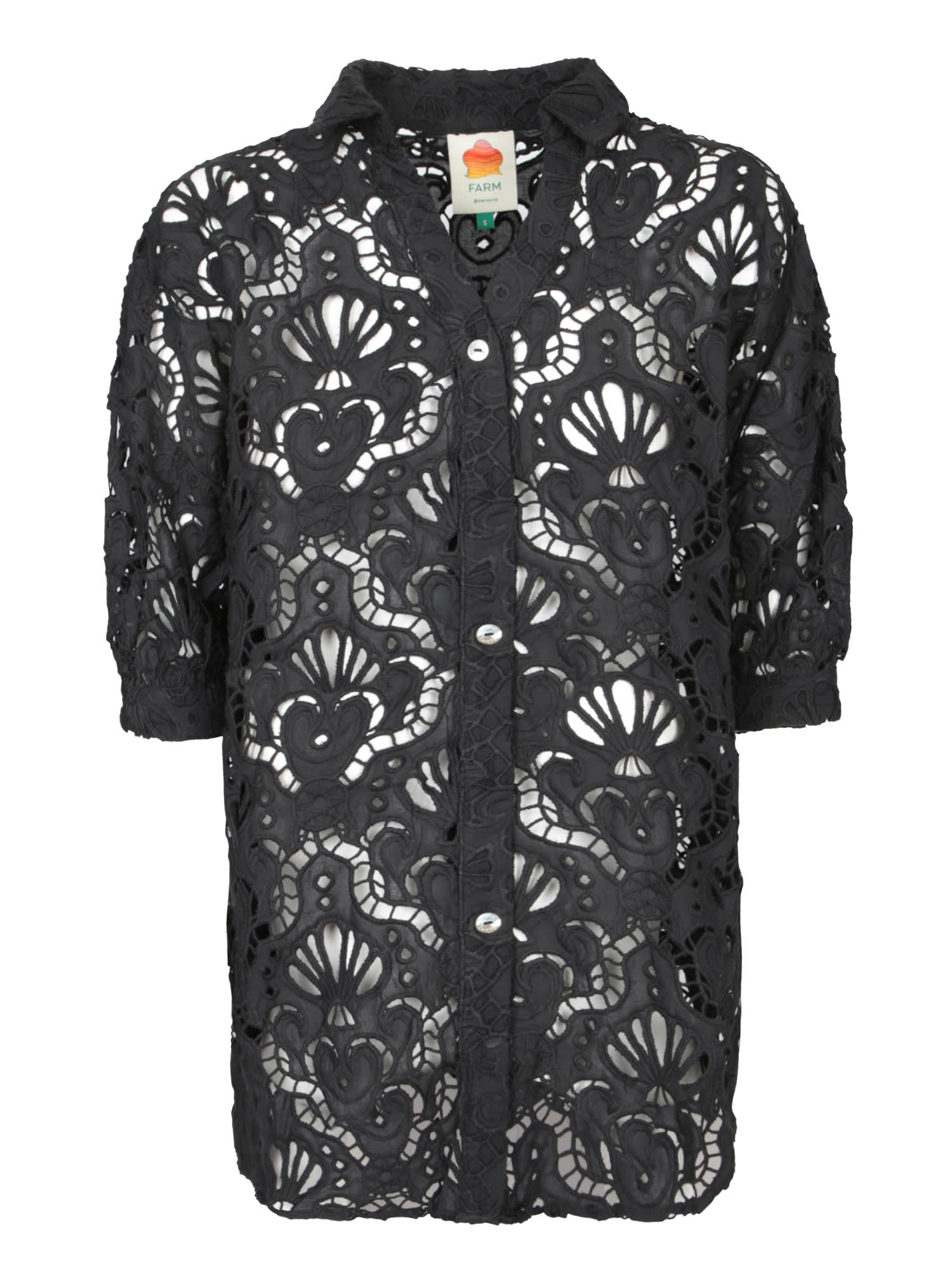 Farm Rio Seashell Eyelet Black Shirt