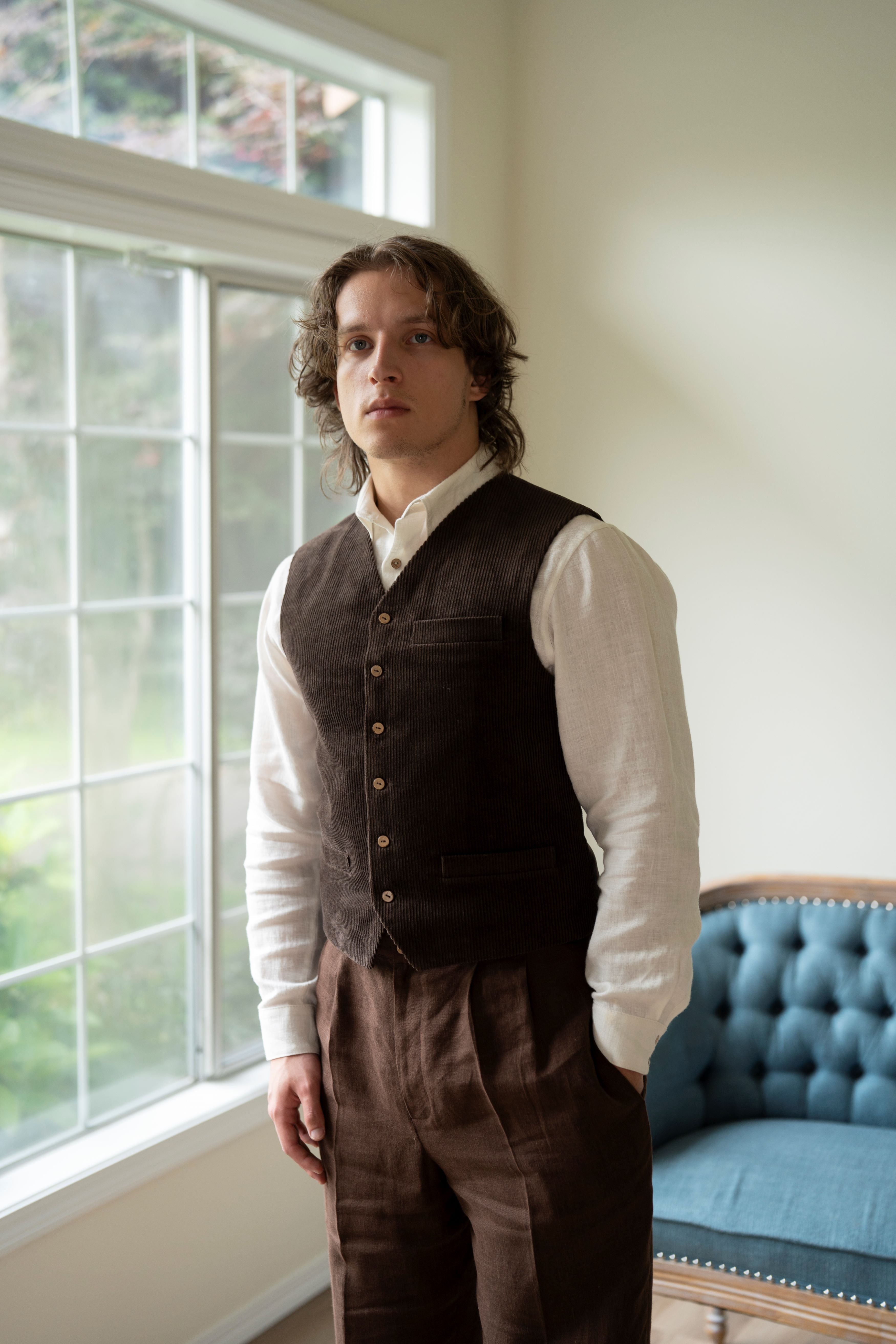 Men's Corduroy Vest in Chocolate