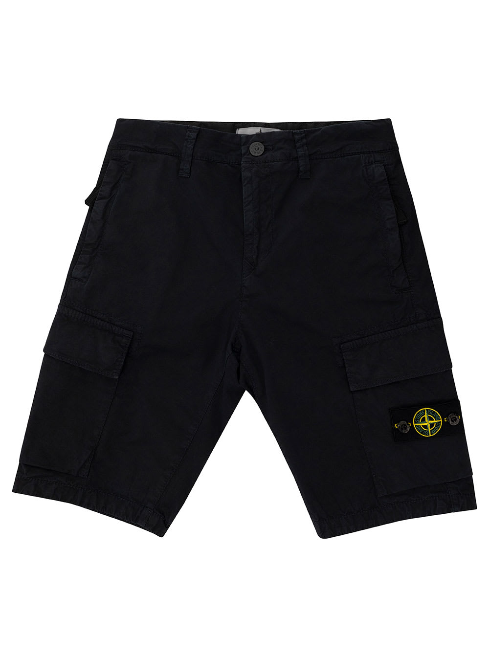 Stone Island Junior Blue Bermuda Shorts With Logo Patch In Stretch Cotton Boy