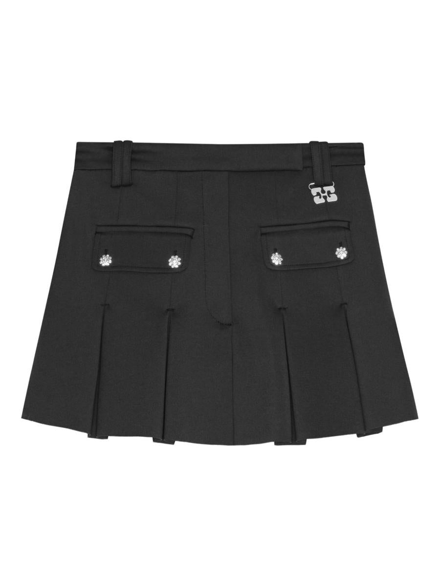 Ganni Black Pleated Miniskirt With Silver Details