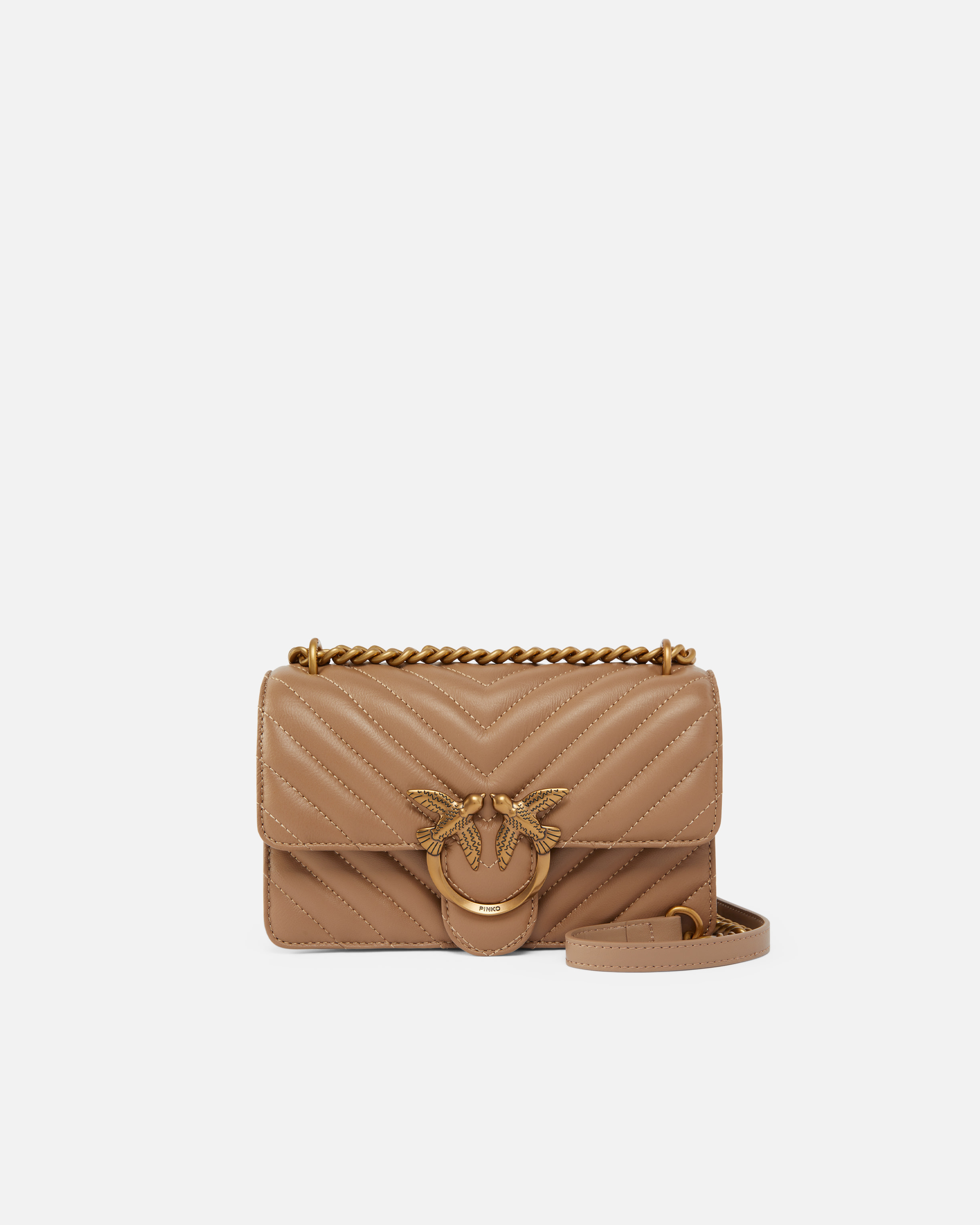Pinko, Mini Love Bag One Chevron, Biscuit au gingembre-or antique, U