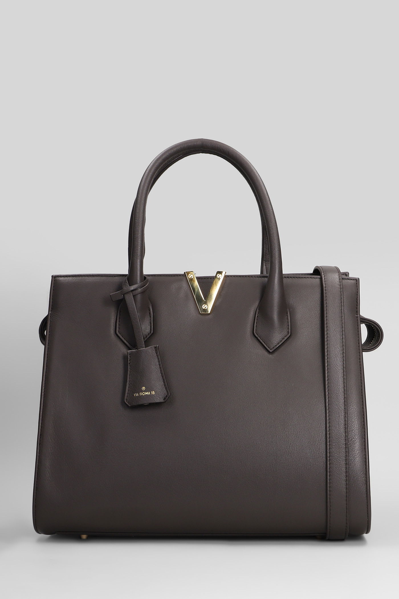 Via Roma 15 Tote In Dark Brown Leather