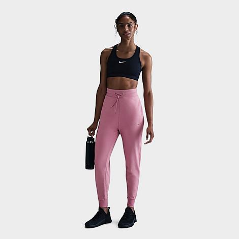 Nike Women's Dri-FIT One High-Waisted 7/8 French Terry Jogger Pants in ELEMENTAL PINK/BLACK Size: XS