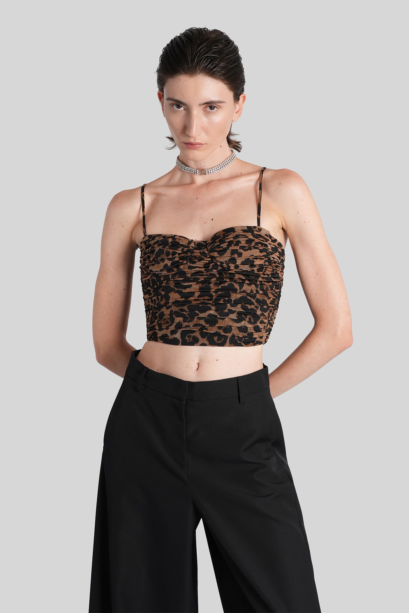 Blumarine Topwear In Animalier Polyamide