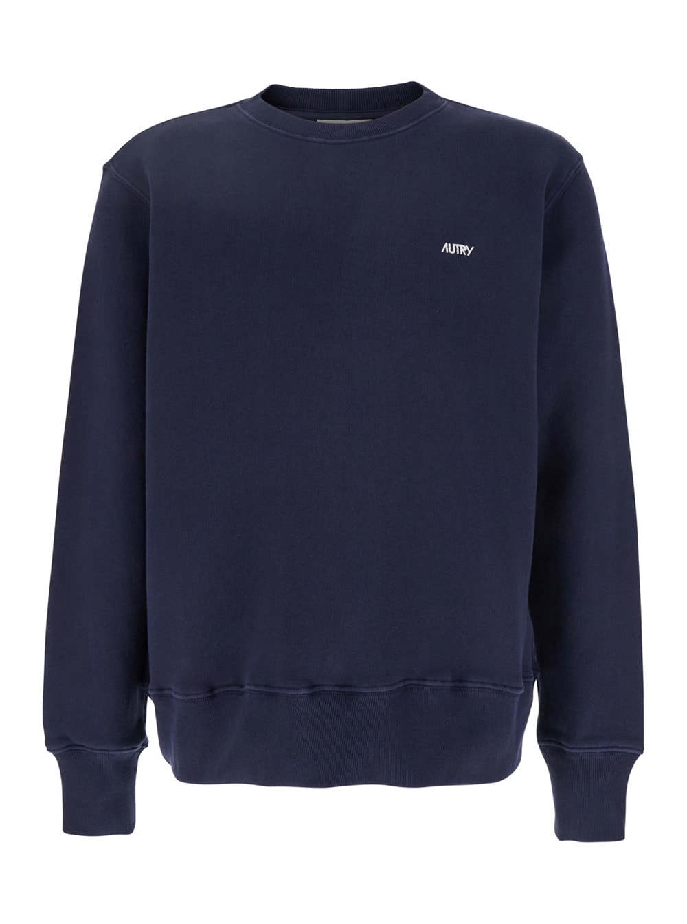 Autry Blue Crewneck Sweater With Logo Embroidered On The Front In Cotton Man
