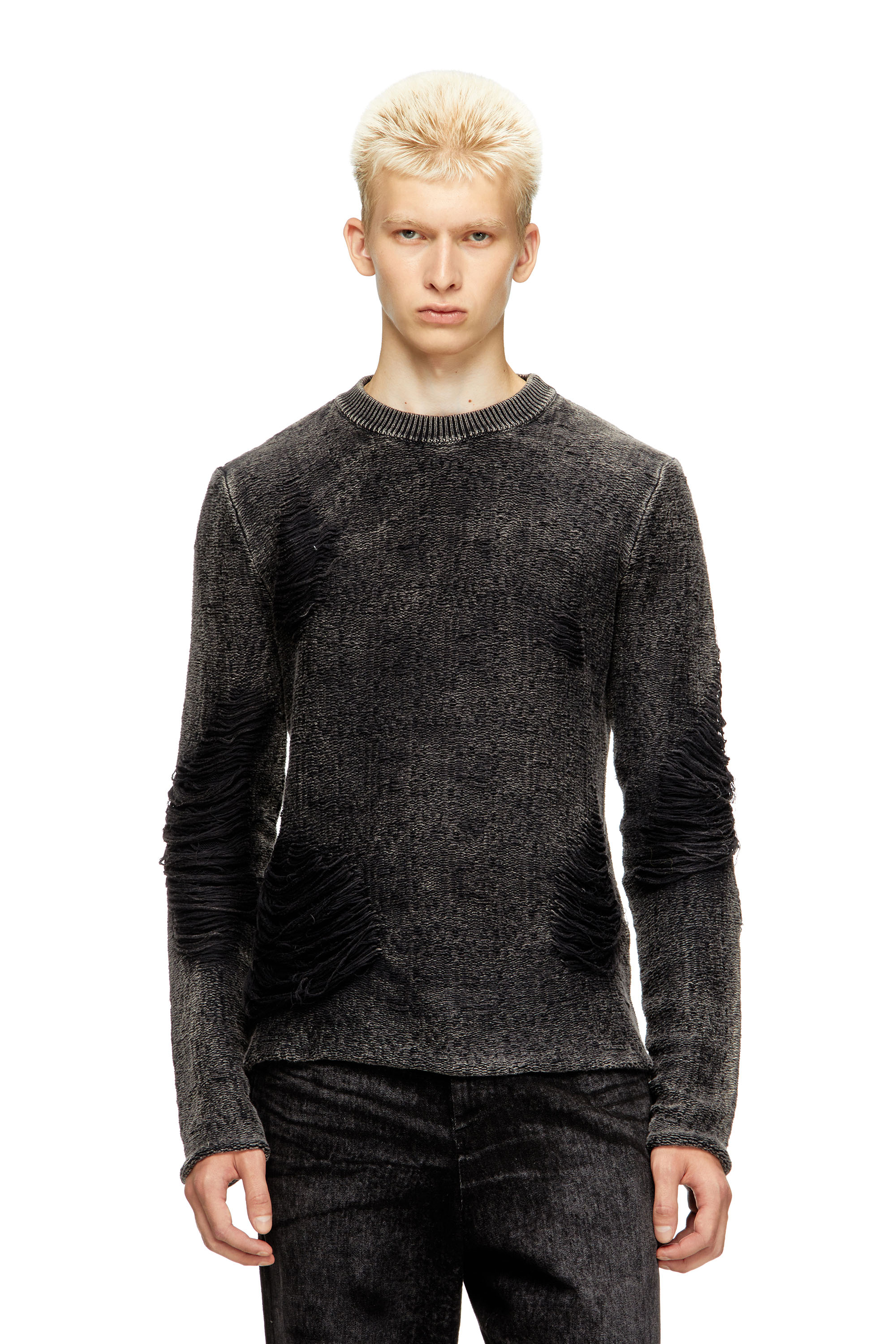 Diesel - Destroyed jumper with floating yarns - Knitwear - Man - Black