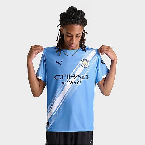 PUMA Men's Manchester City 24-25 Home Replica Soccer Jersey in Team Light Blue/Puma White Size: Small