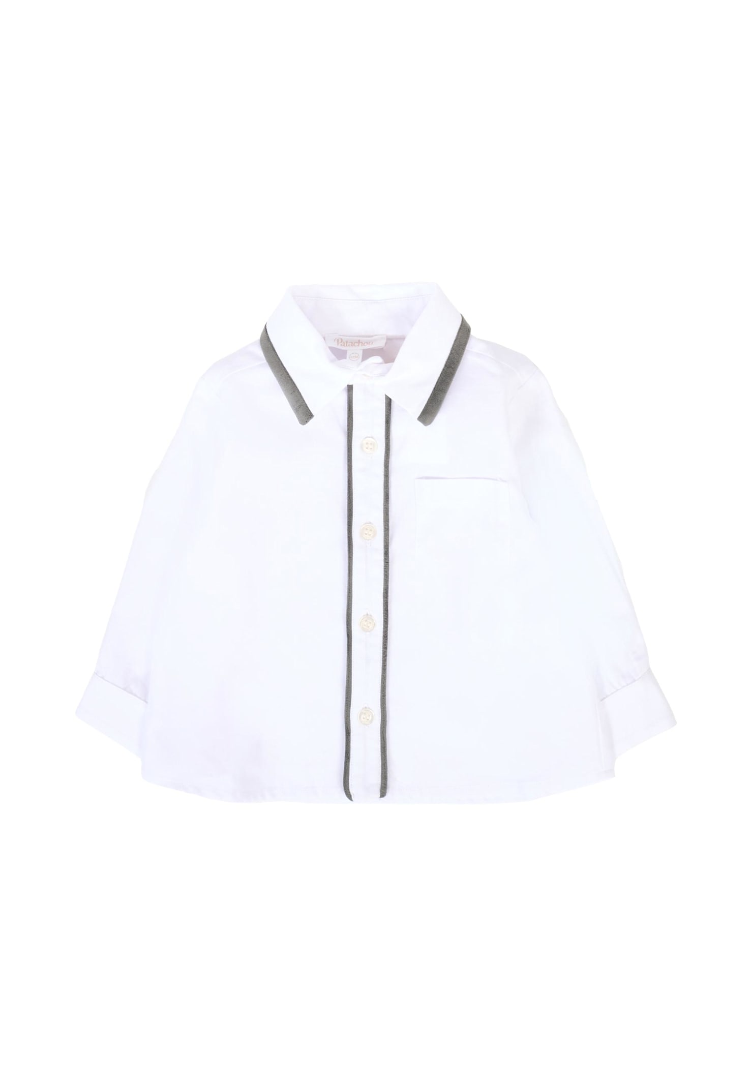 Patachou White Shirt For Baby Boy With Gray Velvet Trim