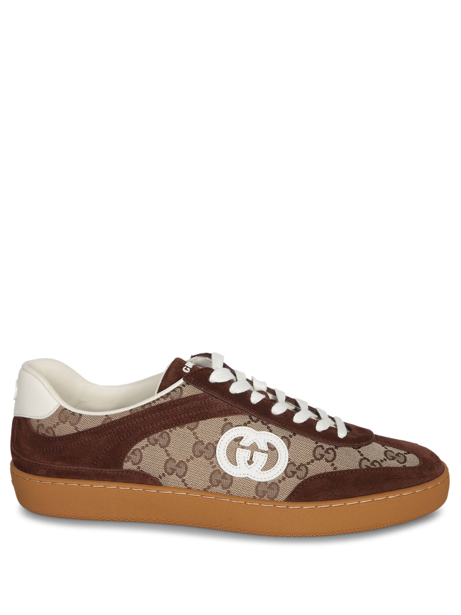 Gucci Gg Brown-white Suede Sneakers