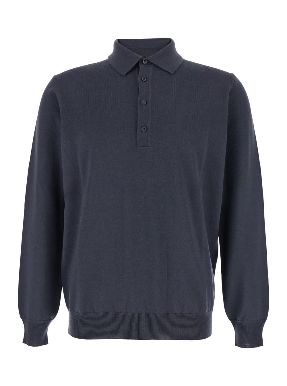 Kangra Grey Polo Shirt With Classic Collar And Ribbed Trims In Wool Man