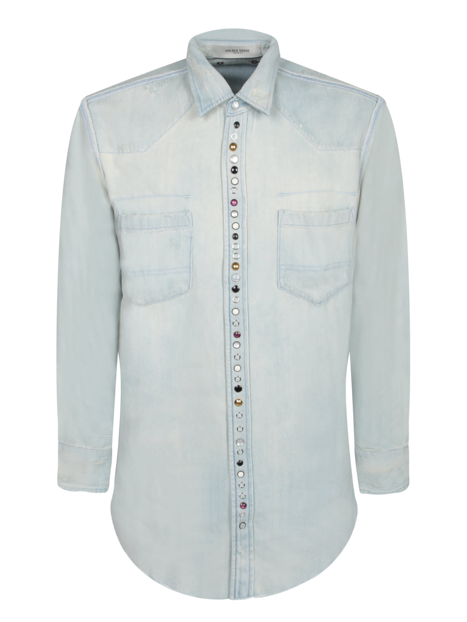 Golden Goose Studs Light Blue Denim Shirt