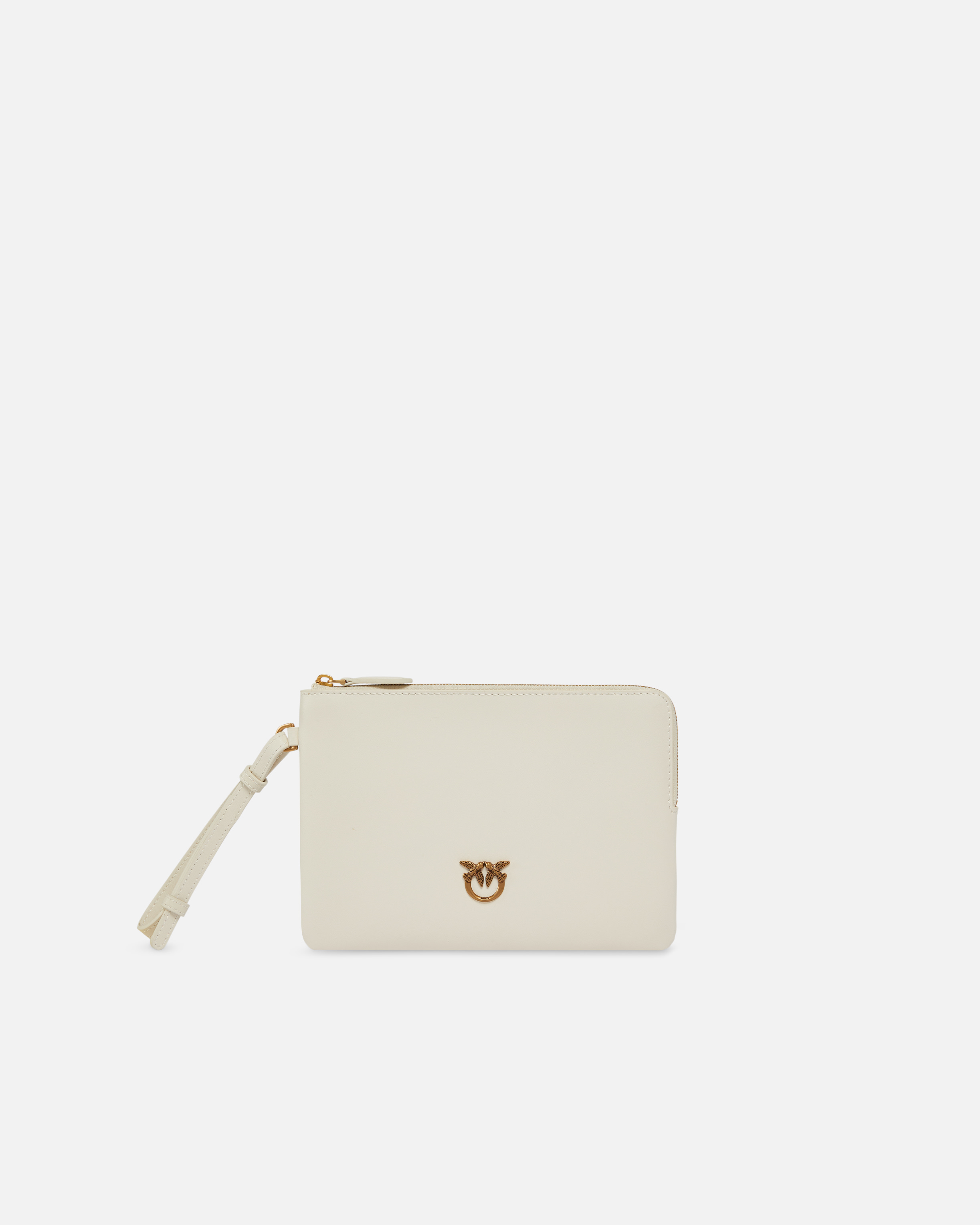 Pinko, Pochette carrée en cuir à porter au poignet avec logo Love Birds, Blanc+blanc-or antique, U