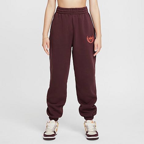 Nike Girls Sportswear Club Fleece Loose Jogger Pants in Burgundy Crush/Hot Punch Size: Small