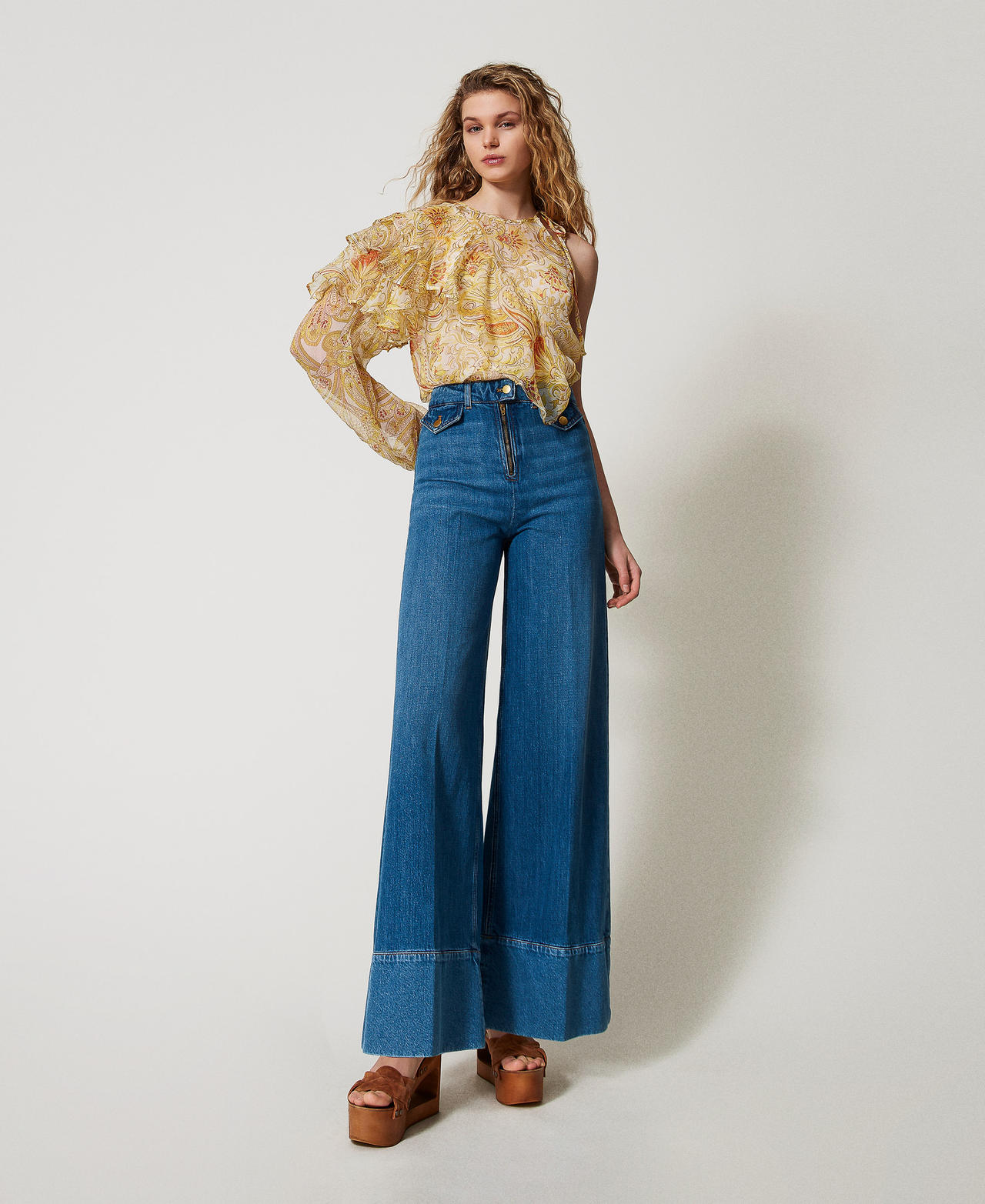 Twinset Jeans - Jean ample « Capraia » avec bas contrasté, Bicolore Blue Denim/Sky Blue, Taille: 28