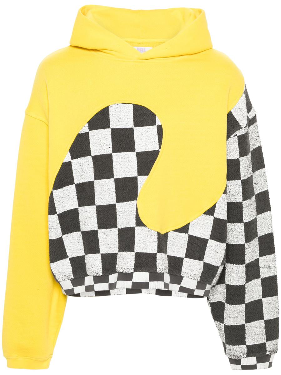 Erl Men Yellow Checker Swirl Hoodie Knit Clothing