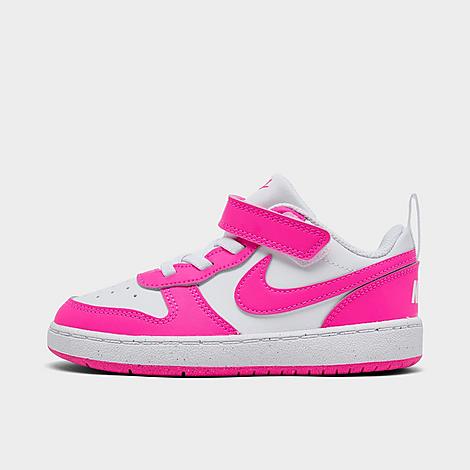 Nike Kids Toddler Court Borough Low Recraft Stretch Lace Casual Shoes in White/Laser Fuchsia Size: 4
