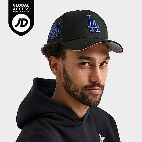 New Era Los Angeles Dodgers MLB Trucker 9FORTY Snapback Hat in Black/Metallic Blue
