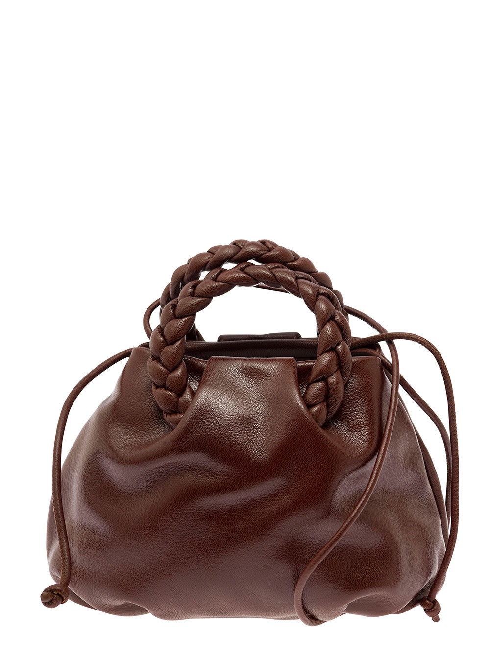 Hereu bombon M Brown Handbag With Braided Handles In Shiny Leather Woman