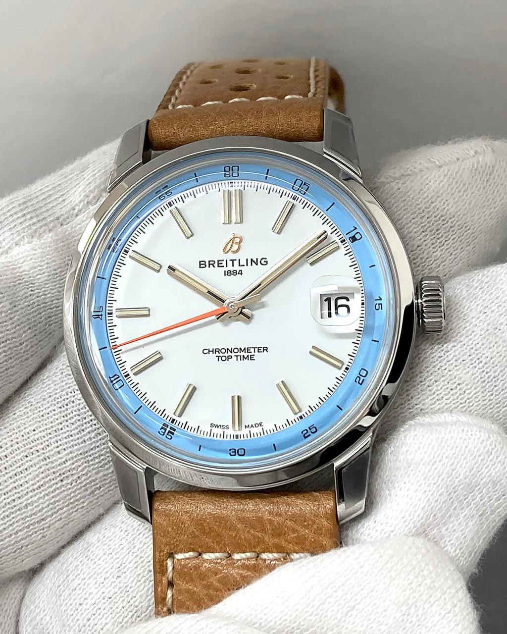 BREITLING Top Time B31 Automatic 38MM Sky Blue Dial Leather Men's Watch AB3113281A1X1