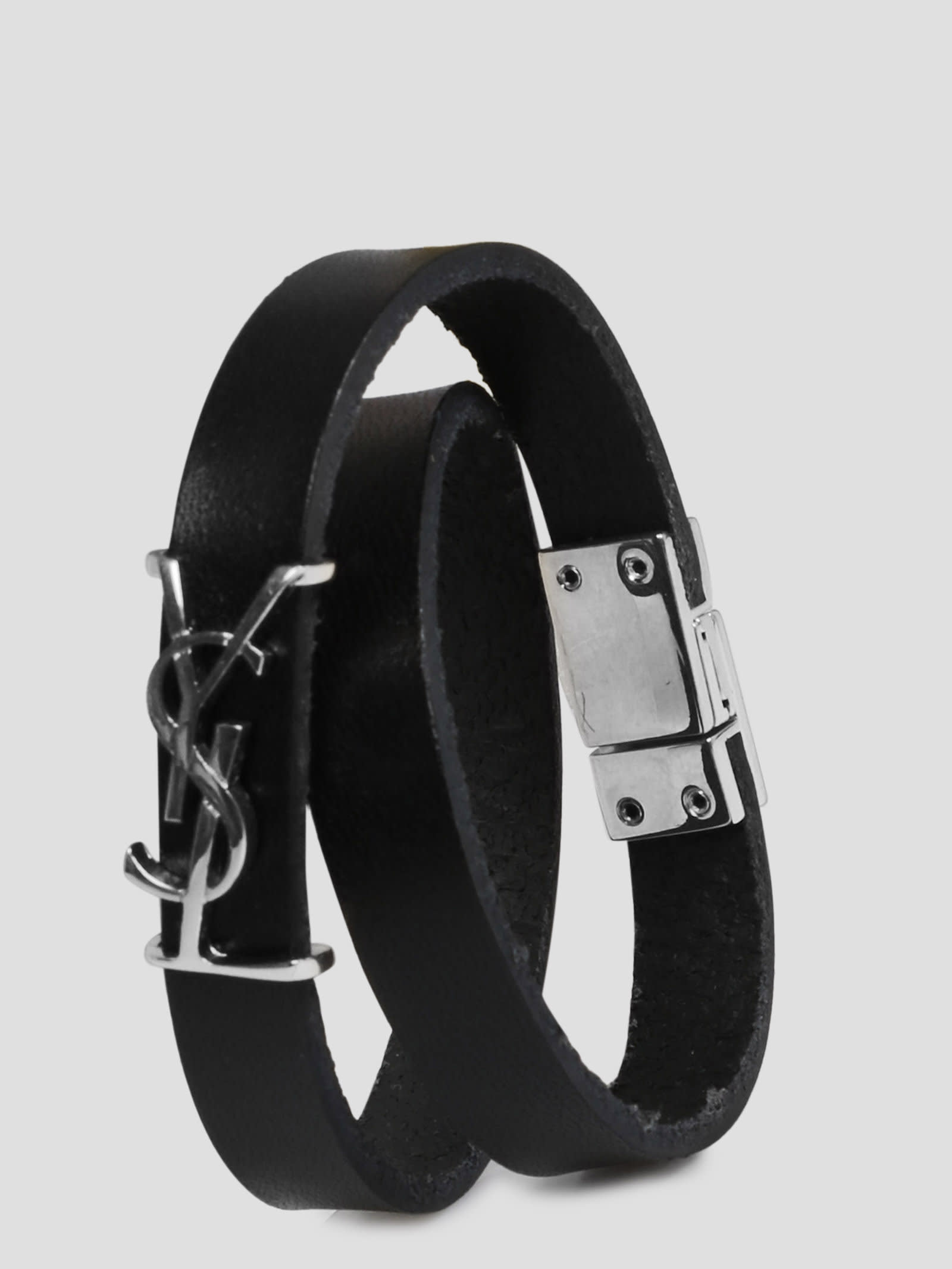 Saint Laurent Black Leather Opyum Bracelet
