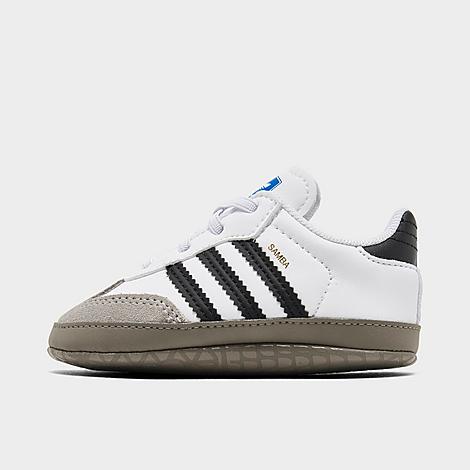 adidas Infant Originals Samba Stretch Lace Crib Shoes in White/Black/Clear Granite Size: 4