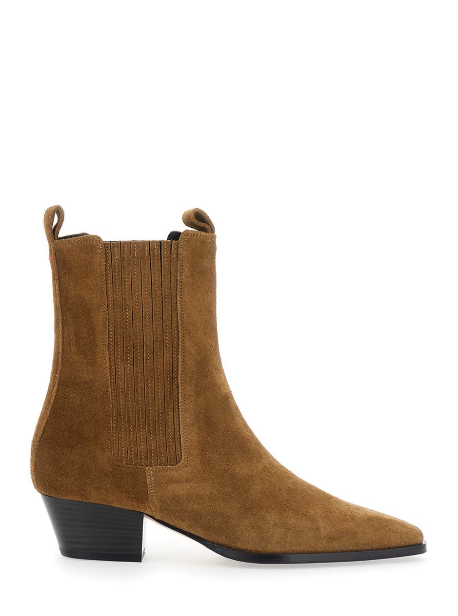 Brown Ankle Boots With Elastic Side Panel In Suede Woman