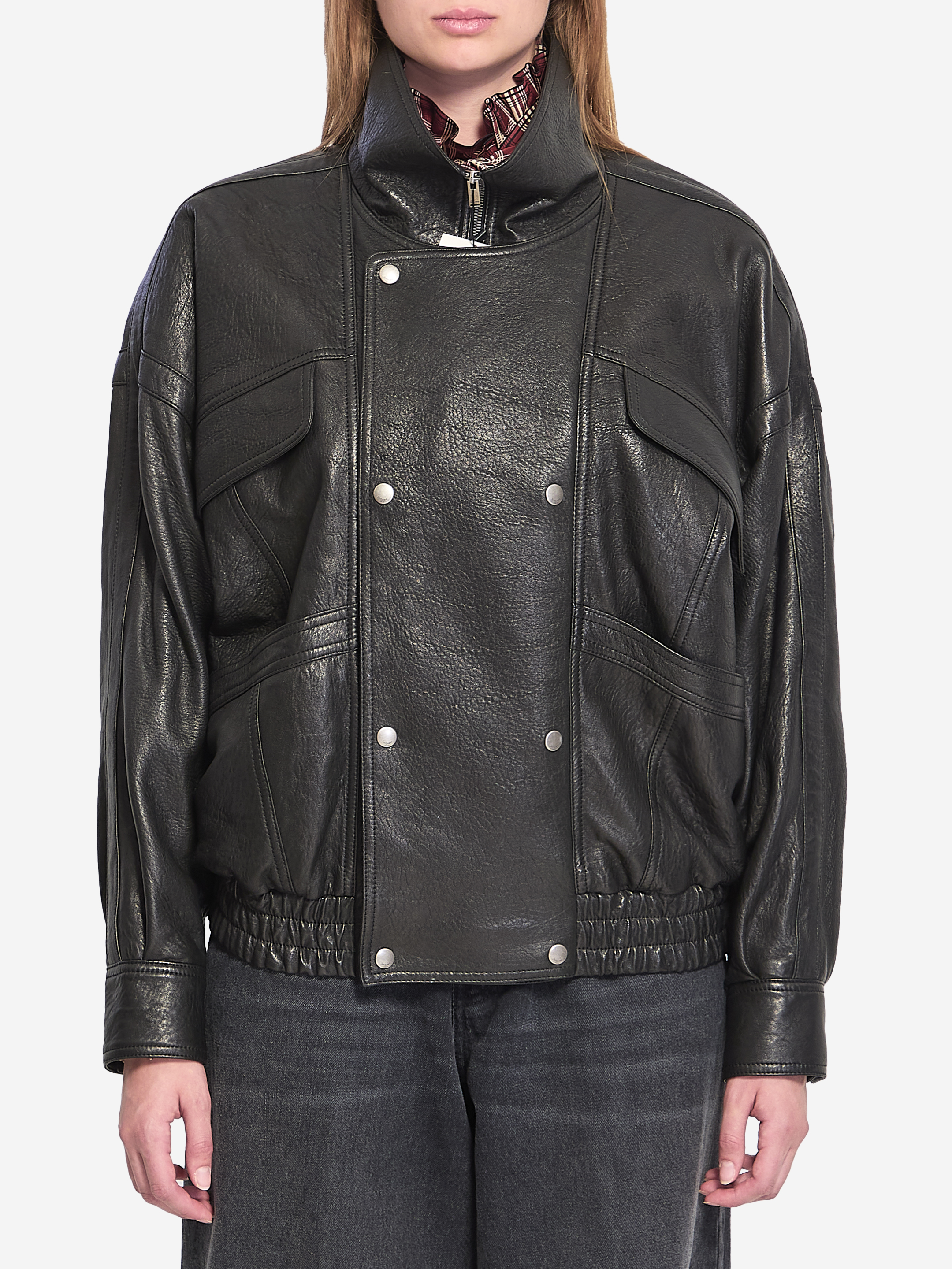 Leather bomber jacket