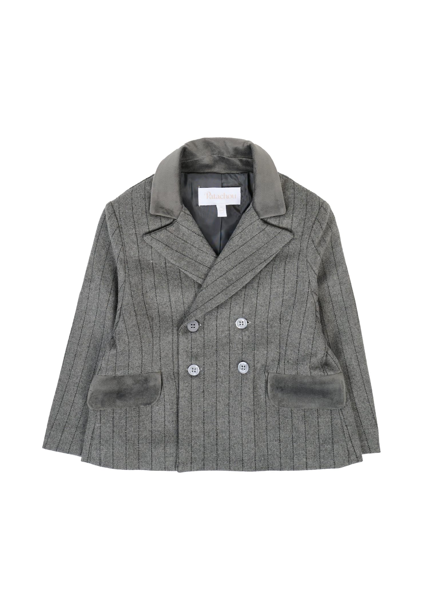Patachou Gray Jacket For Baby Boy With Velvet Details